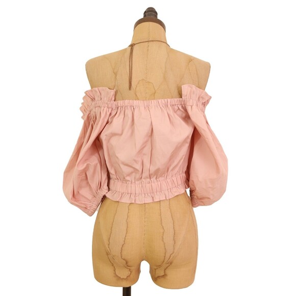 Open Edit Off Shoulder Poplin Blouse Size XS Organic Cotton Pink Smoke NWT B42 - Picture 4 of 5